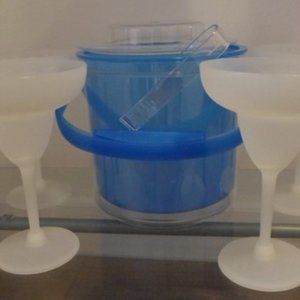 Plastic Ice Bucket & 4 Margarita Glasses